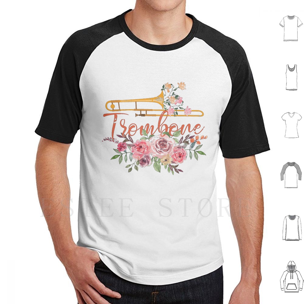 Flowers Trombone T Shirt Cotto - Musical Instrument Trombone avaliação e preço